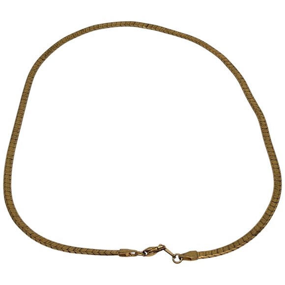 Gold Tone Herringbone Chain Necklace 18” Retro Costume Jewelry Lobster Clasp - Picture 1 of 5